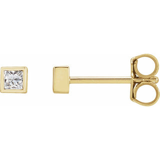 1/6 Ct Princess Cut Bezel Set Studs