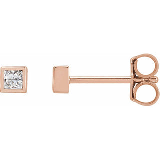 1/6 Ct Princess Cut Bezel Set Studs