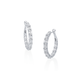Emerald Cut Inside-Out Lab Grown Diamond Hoops in 14k White Gold