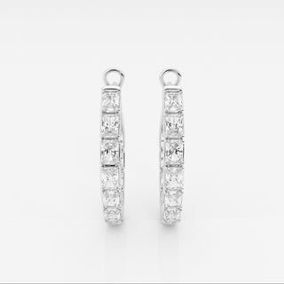 Emerald Cut Inside-Out Lab Grown Diamond Hoops in 14k White Gold