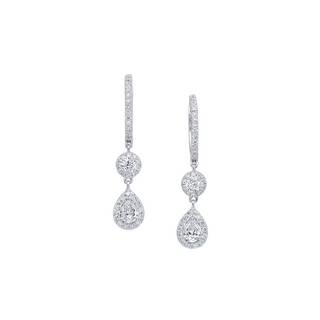 Pear and Round Shaped Halo Drop Earrings