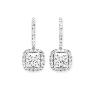 Princess Cut Lab Grown Diamond Drop Earrings in 14k White Gold