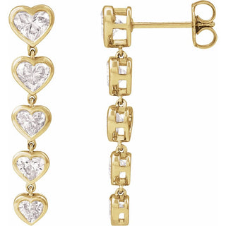 Bezel Set Heart Dangle Earrings