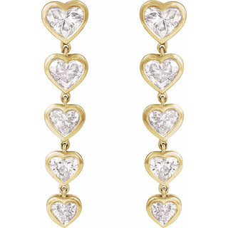 Bezel Set Heart Dangle Earrings