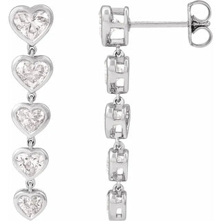 Bezel Set Heart Dangle Earrings