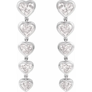 Bezel Set Heart Dangle Earrings