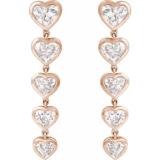Bezel Set Heart Dangle Earrings