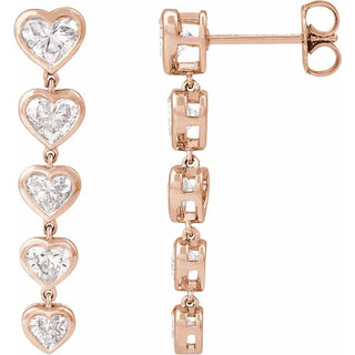 Bezel Set Heart Dangle Earrings