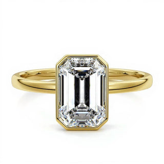 2.00ct Emerald Cut Lab-Grown Diamond 14k Yellow Gold Floating Bezel Solitaire Engagement Ring