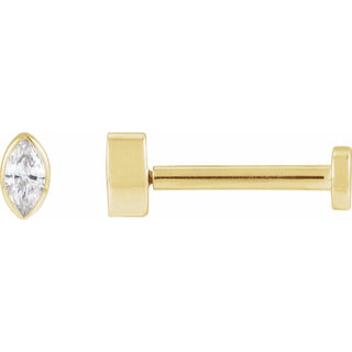 Single Marquise Bezel Set Stud with Press Backing 0.03 Ct in Yellow Gold