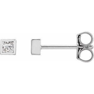 1/6 Ct Princess Cut Bezel Set Studs