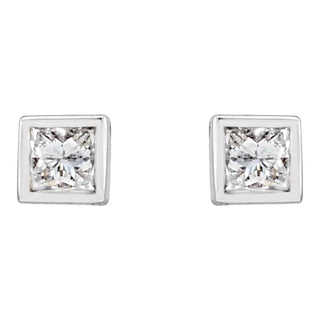 1/6 Ct Princess Cut Bezel Set Studs