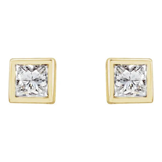 1/6 Ct Princess Cut Bezel Set Studs