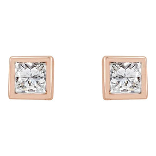 1/6 Ct Princess Cut Bezel Set Studs
