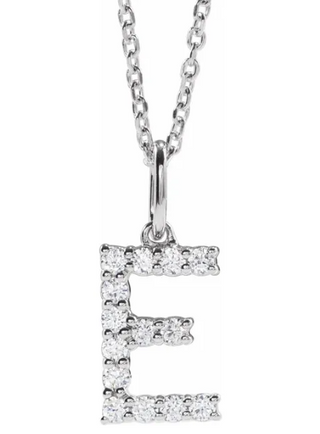 Diamond Initial Pendant – Letter E in 14k White Gold
