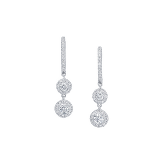 Double Drop Round Lab Grown Diamond Earrings in 14k White Gold