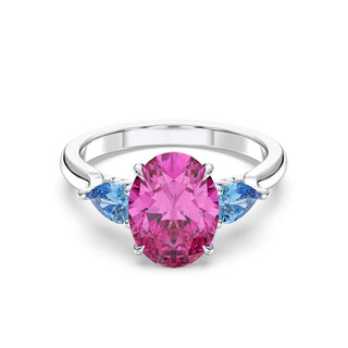 14k White Gold Cathedral Ring With Center 3.00ct Oval Pink Diamond