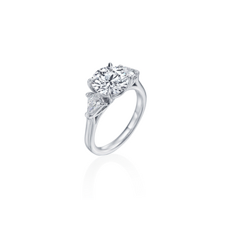 Three Stone Round Diamond Engagement Ring with Shield Sidestones