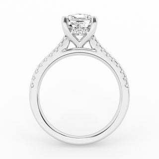Cushion Cut Engagement Ring with Hidden Halo and Pave Matching Band