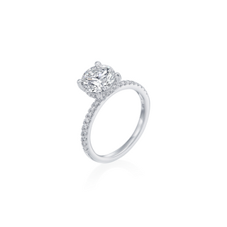 Solitaire Engagement Ring with Snuggle Halo & Half Pave Band