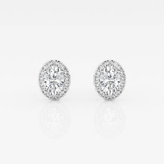 Oval Halo Lab Grown Diamond Studs in 14k White Gold