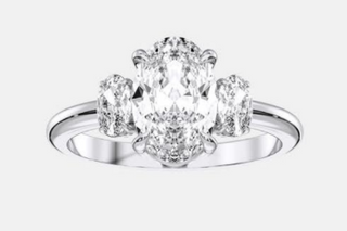 14k White Gold Three Stone Oval Ring