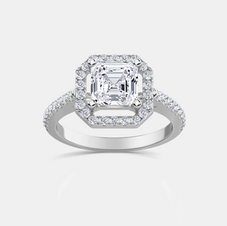 14k White Gold Asscher Cut Halo Engagement Ring